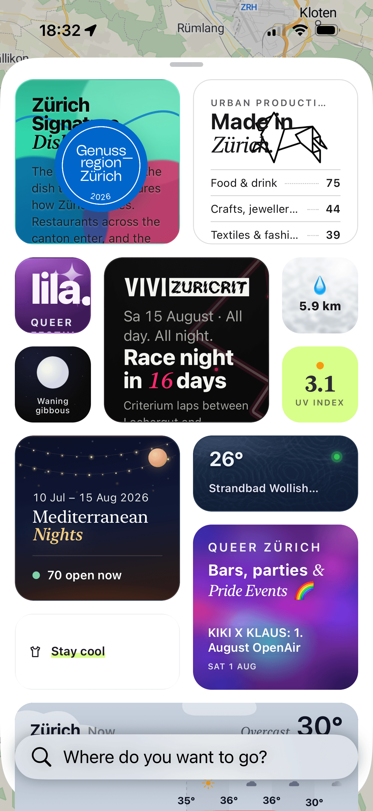 Ari Widget-Raster: Zürich-Guides, Events und mehr