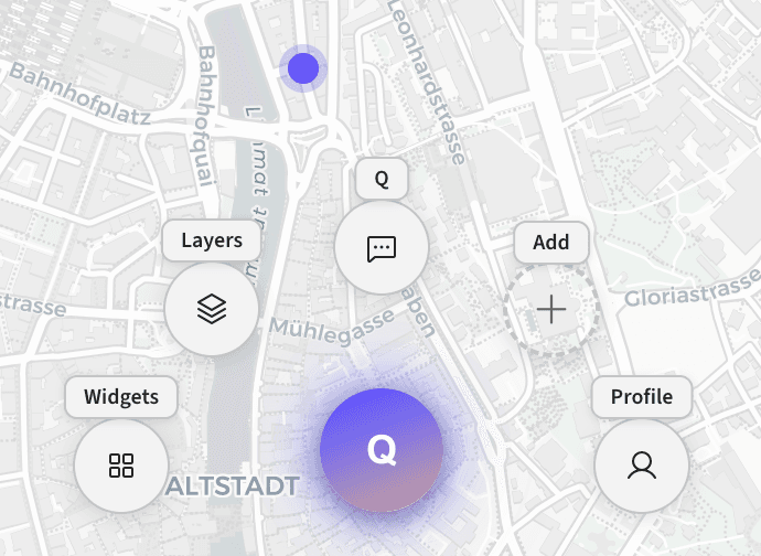LiveMap Q assistant, radial action ring